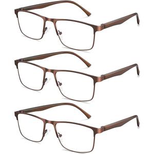 3 Pairs Reading Glasses,Stylish Metal Frame - Filter Lightweight Eyeglasses - Glasses for Men Anti Glare -Spring Hinge