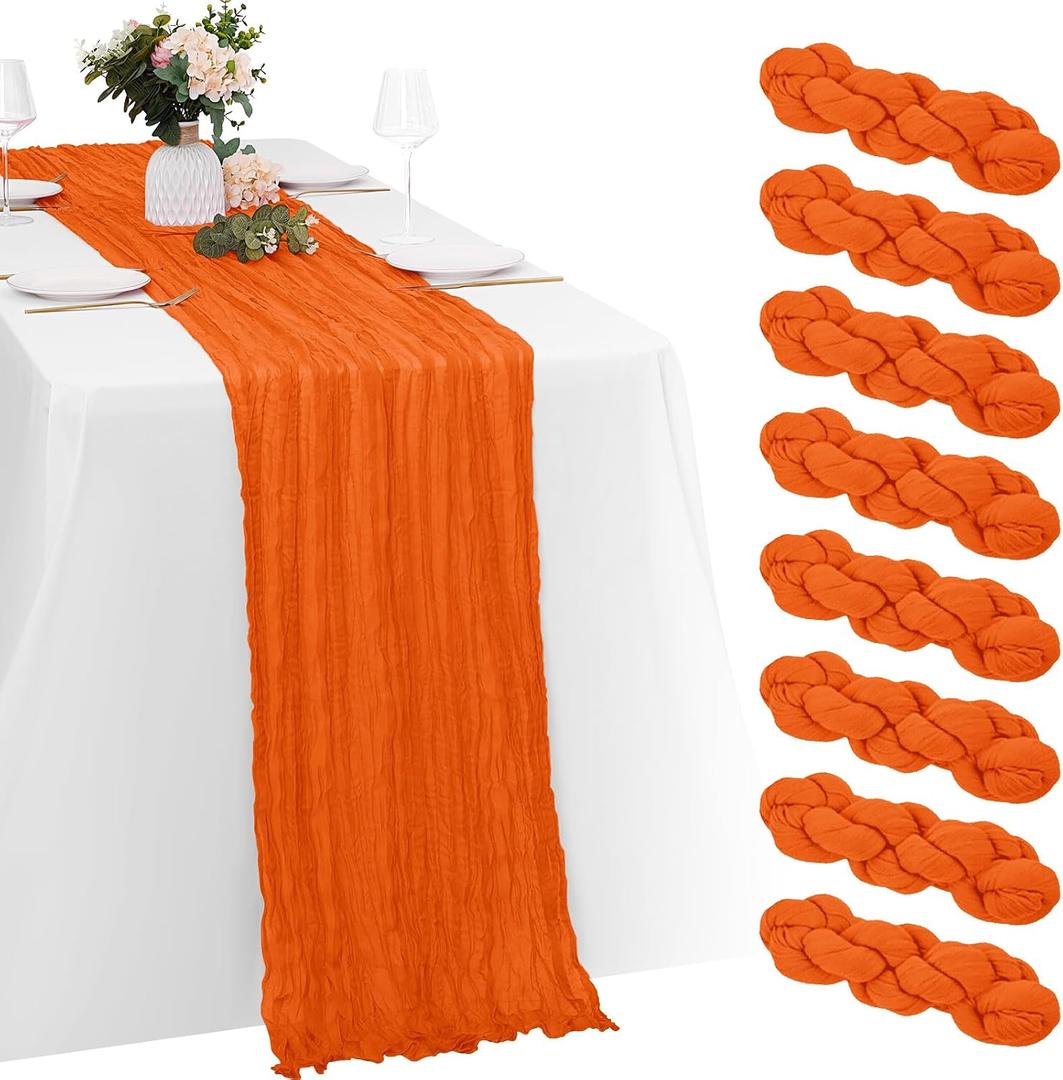 8 Pack Orange Cheesecloth Table Runners 20x120 Inch Gauze Table Runner 10FT Easter Cheese Cloth Table Runner Rustic Sheer Runner for Wedding Baby Shower Birthday Party Table Decor