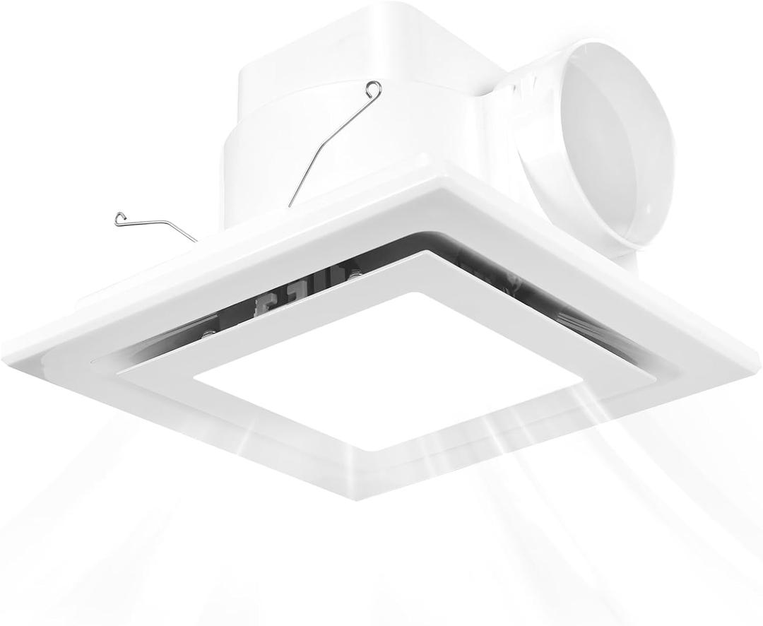 Bathroom Exhaust Fan with Light, 8 Inch Square Panel Bathroom Vent Fan with 6000K Led Light,110 CFM 1.0 Sones Ultra Quiet Exhaust Lighting Combo for 8.07'' Opening Ceiling Mount