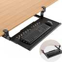 Keyboard Tray Under Desk - Full Metal Slide Out Holder, Rust-Resistant & Scratch-Proof, 26x13" Tray, Double C-Clamps for L Shape/Regular Desks, Standing/Sitting Workstation(Black-A)