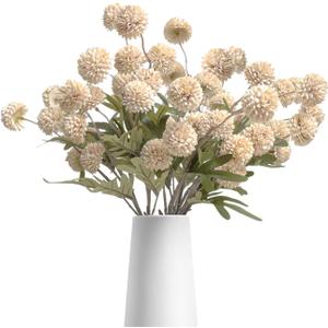 10 Pcs Artificial Flowers Pompon Mum Fake Flowers, Faux Small Mini Chrysanthemum Flowers, Realistic Faux Flowers for Room Decor Aesthetic, Living Room Farmhouse House Decor, Beige