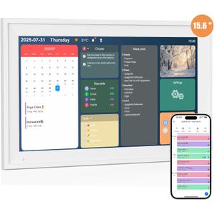 15.6 inch Digital Calendar Wall Touch Screen Chore Chart Rewards, Smart Calendar for Family Meal Planner To-do List, 1080P Electronic Planners & Picture Frames (White)