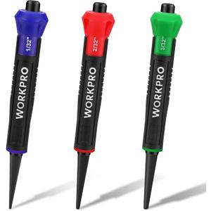 WORKPRO 3-Piece Nail Punch Set, Includes 1/32", 2/32", 3/32" Nail Setter, Color Coded Nail Set Tool with Shock-Absorbing Grip