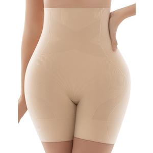 KLVEE Shapewear for Women Tummy Control, High Waisted Body Shaper Shorts Butt Lifting Thigh Slimmer Shapewear Nude (Beige, L)