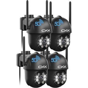 CKK 2K Security Camera Outdoor Corded Power, 4 Pcs 3MP PTZ WiFi Home Security Camera - 2.4G/ 5G Dual-Band, 360° Pan-Tilt, Color Night Vision, Motion Alerts, 2-Way Audio, 24/ 7 Recording, Waterproof