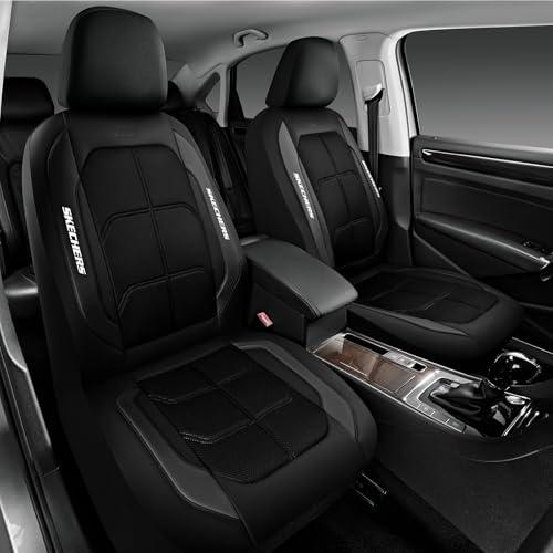 Skechers Air-Cooled & Memory Foam Seat Covers-Leather Car Seat Cover Supply Ultimate Comfort & Support,Front Seats Airbag Compatible,Universal Fit for Most Cars,Vans,Trucks,SUVs,Black