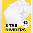 Binder Dividers with Tabs - (Set of 12) x 8-Tab Dividers for 3 Ring Binders, White, Reinforced Edge - Ideal for Keeping Your Documents Neat and Professional