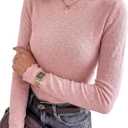 Women Long Sleeve Tops Ruffled Mock Neck with Delicate Floral, Soft Stretchy Breathable Lettuce Hem Casual Layering Tops (Pink, S)