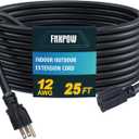 Indoor Outdoor Extension Cord, 12 Gauge 3 Prong Weatherproof Heavy Duty Black Extension Cords, 12/3 SJTW 15A 25 FT Extension Cable for Garage, Garden and Home, UL Listed