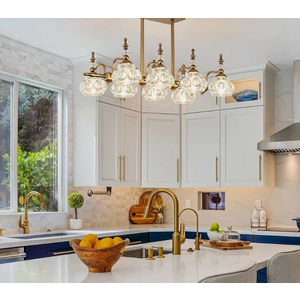 ZILANL 8 Lights Pendant Lighting Fixtures, Retro Brass Chandeliers, Gold Island Lights for Kitchen Island, Dining Room