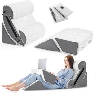 Yojoker 6pcs Orthopedic Bed Wedge Pillow Set for Sleeping, Post Surgery Foam for Body, Back and Leg Pain Relief Comfortable & Adjustable Support Pillows-Anti Snoring, Heartburn (Gray)