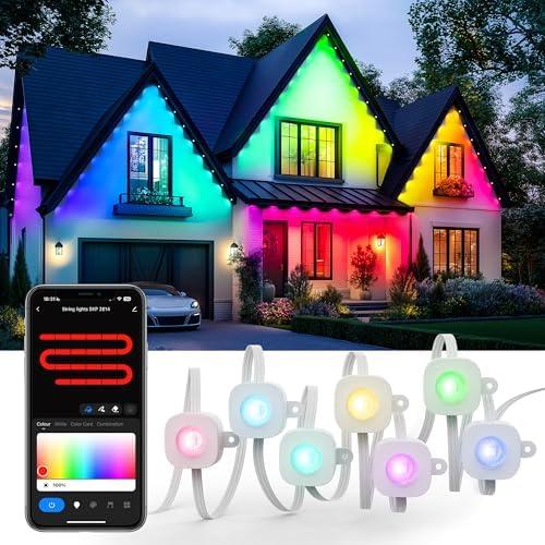 DomiHue Permanent Outdoor Lights, IP65 Waterproof Outdoor RGB Lights with App Control, DIY Scene Modes, 50ft with 36 LED Eaves Lighting Eave for House Roof, Garden Decor and Christmas Decoration