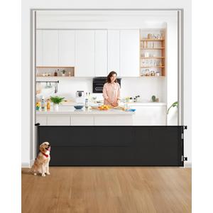 Retractable Baby Gate for Stairs – 33” Height, Expands up to 118” Width – Safety Gate for Infants, Toddlers, Dogs & Pets – Easy Install, Secure Closure, Black Mesh Design for Indoor & Outdoor Use