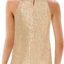 GRACE KARIN Sequin Halter Tops for Women Sleeveless Sparkly Shiny Tank Tops Ruched Flowy Sparkly Club Outfits Party Shirt, Champagne, Small 