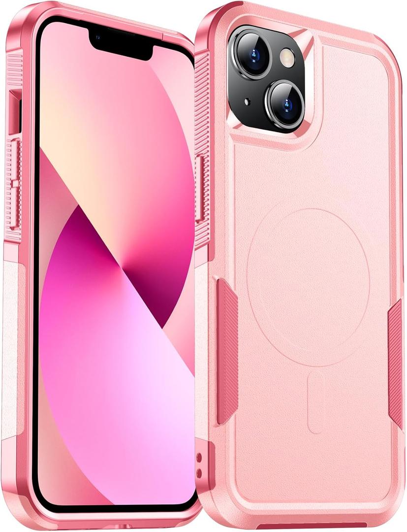 Temdan Designed for iPhone 13 Case Magnetic,[Compatible with Magsafe][Military Grade Drop Protection] Dropproof Heavy Duty Tough Rugged Shockproof Phone Case for iPhone 13 (6.1")-Pink
