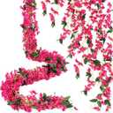 12 Pcs 70.8" Artificial Bougainvillea Flowers Garland Totally 70.87 ft Fake Silk Bougainvillea Vines Long Plant Faux Wreaths for Centerpieces Runner Wedding Arch Wall (Rose Red)