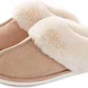 Donpapa Womens Slipper with Memory Foam Fluffy Soft Warm Slip On House Slippers Anti-Skid Cozy Plush for Indoor Outdoor (Medium, Tan)