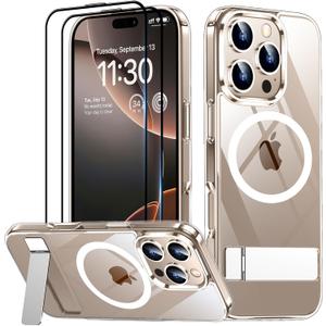 SPIDERCASE Magnetic for iPhone 16 Pro Max Case, with 2Pcs [Tempered Glass Screen Protector] [ Military Grade Drop Protection] Invisible Kickstand Slim Case for iPhone 16 Pro Max 6.9", Clear