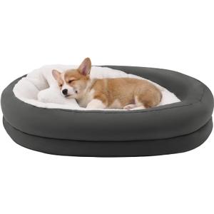 Small Dog Bed with Bolster, Small Dog Bed for Small Dogs, Dog Bed Washable with High-Density Foam Base, Washable Zippered Cover, Non-Slip Bottom, S