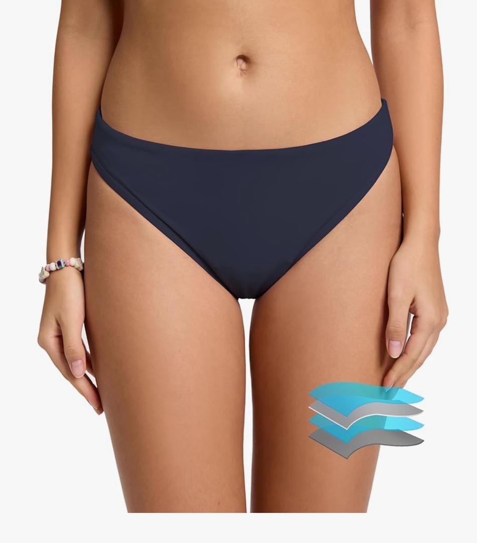 Beautikini Period Swimwear Bikini Menstrual Swim Bottoms Leakproof Low Waisted Period Bathing Suit Bottoms for Teen Girls, XS, Dark Blue