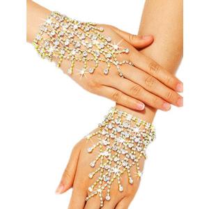 Rhinestone Fingerless Gloves Sparkling Metallic Hand Jewelry for Women (Gold)