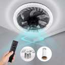 Socket Ceiling Fan Light,Bulb Socket Fan with Remote,Dimmable E26 Base Ceiling Fans with Lights for Bedroom,Screw in Fan and Light Combo,Mini Small Ceiling Fan with Light,Recessed Light Fan Lamp (White)