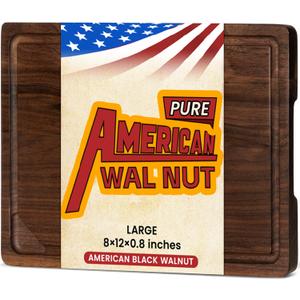 Heimlove Walnut Wood Cutting Board for Kitchen, Reversible Wooden Chopping Board with Deep Juice Grooves and Handles, Natural Walnut Wood Cutting Board for Chopping, Cheese, Vegetables (12"x8")