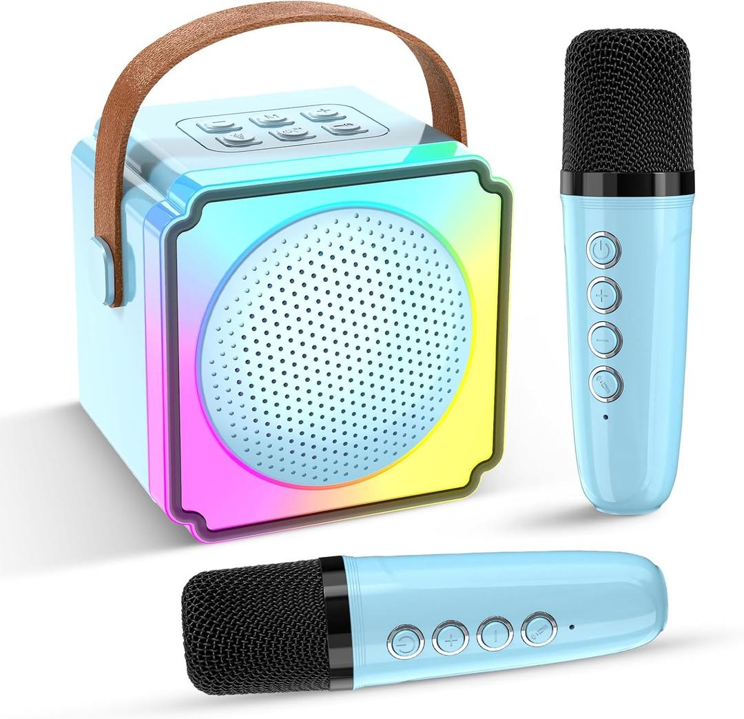 Mini Karaoke Machine for Kids and Adults,Portable Bluetooth Karaoke Speaker with 2 Wireless Microphones, Kids Karaoke Machine for Home Party,Birthday Gifts for Girls BoysBlue