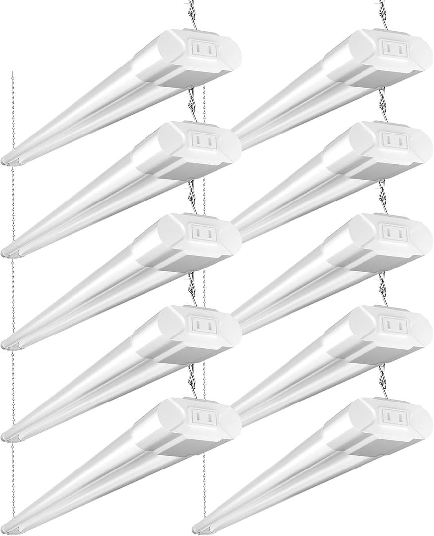 BBOUNDER 10 Pack Linkable LED Utility Shop Light, 4400 LM, Super Bright 6500K Cool Daylight, 4 FT Integrated Fixture for Garage, 40W Equivalent 250W, Surface + Suspension Mount, White