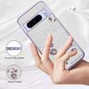 for Google Pixel 8 Pro Case Clear Glitter Sparkle Aesthetic Google Pixel 8 Pro Phone Case Silicone TPU Soft Flower Transparent Shockproof Cover Pruple Thin (Silver-Purple)