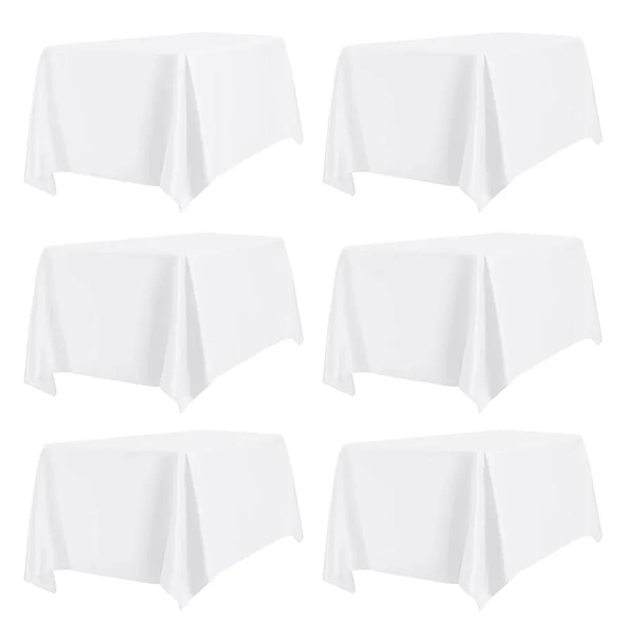PureFit 6 Pack White Table Cloths 60 x 102 Inch, Stain and Wrinkle Resistant Linen for 6 Ft Rectangle Tables, Polyester Covers for Dining, Wedding, Party, Banquet and Camping