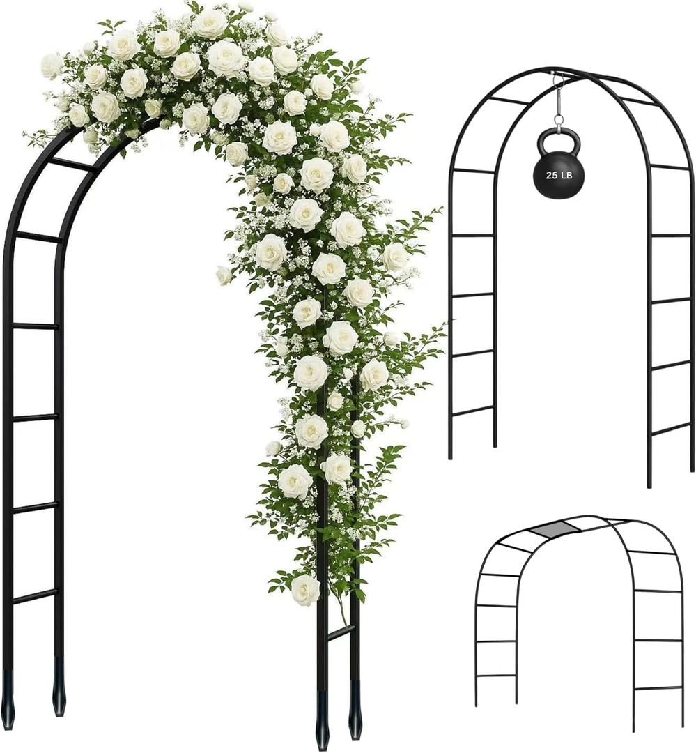 Thickened Tube Garden Arch,7.3ft Heavy-Duty Metal with 16mm Steel Tubes & 0.5mm Thickened Wall, Durable Outdoor Trellis for Climbing Plants,Roses,Garden Party,Ceremony & Decorations (Black)