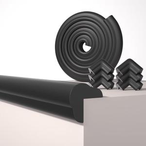 L-Shape 6.56FT 0.6'' Thick Baby Proof Corners and Edges, Pre-Taped | Thickened Upgrade, with 6 Corner Covers, Soft Rubber Foam Furniture Corner Bumper Guards for Table Wall Fireplace, Black