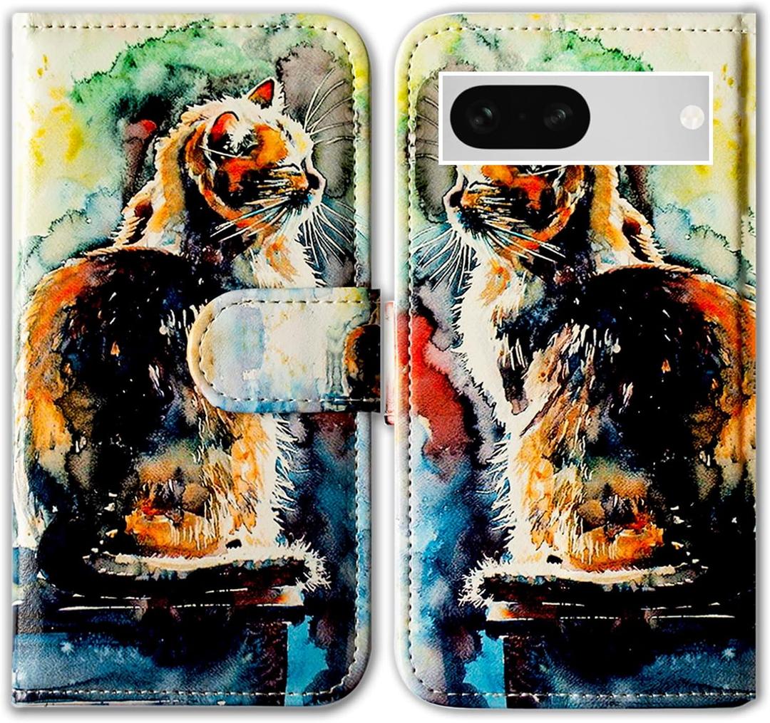 Case for Pixel 7a,Cute Cat Painting Leather Flip Phone Case Wallet Cover with Card Slot Holder Kickstand for Google Pixel 7a