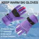 Kids Snow Gloves for Skiing Kids Mitten Winter Waterproof Girls and Boys Snow Gloves for Winter Cold Weather (5-8 years old, Purple)