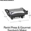 Hamilton Beach Panini Press Sandwich Maker & Electric Indoor Grill with Locking Lid, Opens Wide to Fit Any Thickness for Quesadillas, Burgers & More, Nonstick 8" x 10" Grids, Chrome (25460MNA)