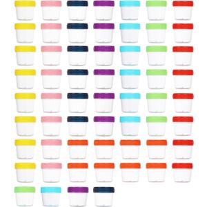 4 Ounce Clear Plastic Mason Jars With Screw On Lid, Reusable Empty Jars for Food Storage, Round BPA Free Containers for Sealing, Dry Food, Snacks, Candies, Breakage-proof, Color Lid (60 Pack 4 Ounce)