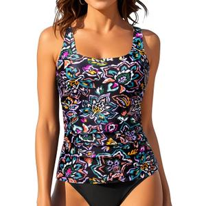 Aqua Eve Tankini Tops for Women Swimwear Top Only Tummy Control Bathing Suit Top No Bottom (Available in Plus) (L)