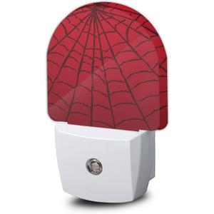 Red Spider Web Night Light,Plug-in Wall Led Night Lights Decor for Boys Girls Room,Dusk to Dawn Sensor Wall Lamp for Stairway/Hallway/Kitchen,0.5W