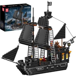Mould King 10195 Pirate Ship Model Building Toys, Black Pearl Sailboat Model, Toy Building Set for Kids, Home Decor Creative Toys for Boys, Girls
