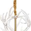 Acrylic Antler Chandelier Ceiling Light Fixtures, Clear Deer Chandelier Lighting, Dimmable Deer Horn Pendant Light Curved Antler & Gold 11.8" Single Tier 3 Lights