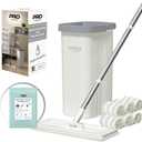 Mop and Bucket Set for Home, Hands-Free White Flat Squeeze Mop and Bucket System,Floor/Wall Cleaner with Long Handle, Wet/Dry Use (Mop and Buckets Set with 6 Pads)