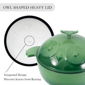 Flavehc Owl Shaped Cast Iron Dutch Oven with Lid 3 qt Enameled Dutch Oven for Bread Baking,AquaGreen
