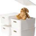 4 pack large plastic White storage bins with Lids, Toy Box Chest with HandleOrganizer Containers Baskets for Baby,NurseryShelvesPlayroom, BedroomOffice,Closethome (White, 4M)