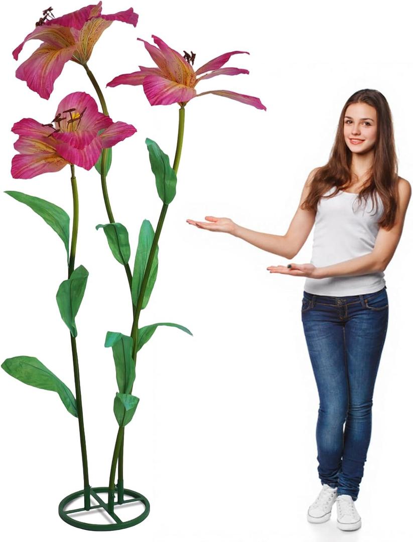 Giant Artificial Flower 3PCS 3D Realistic Waterproof Fake Flowers Durable Easy Maintenance Perfect for Home Garden Weddings Events Christmas Graduation Party Decorations (Mauve)