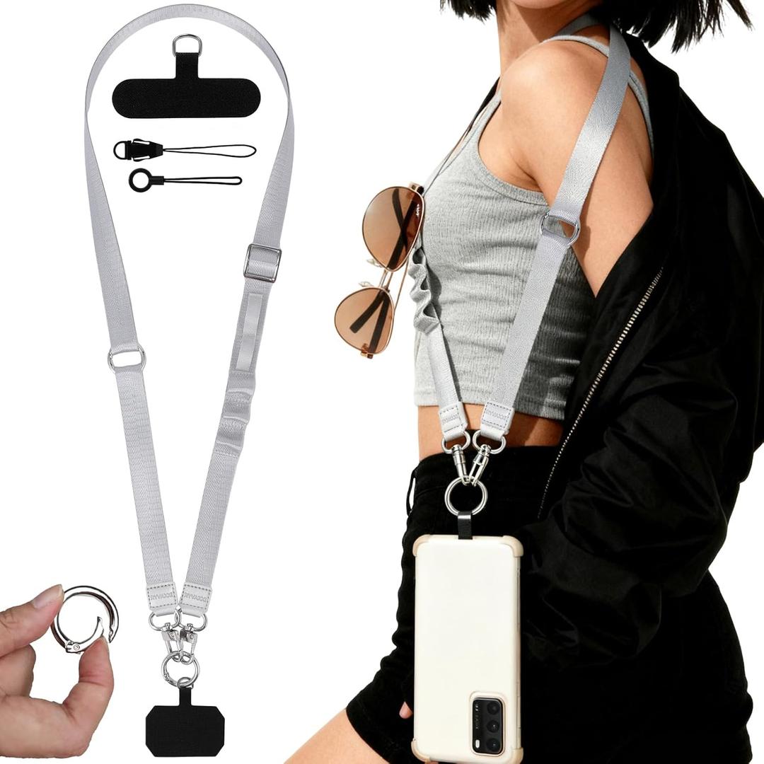 Phone Lanyard Crossbody Detchable Phone Strap 3 in 1 Adjustable Anti Theft Universal Cell Phone Lanyard for Men & Women, ID Holder, Phone Accessories Travel Essentials, Grey