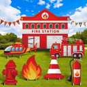 7 Pcs Firetruck Birthday Decorations Firefighter Party Favors Large Fire Truck Cardboard Cutouts Firetruck Hydrant Fire Station for Firefighter Fireman Birthday Party Supplies Photo Backdrop, 19.69 x 12.36 inches