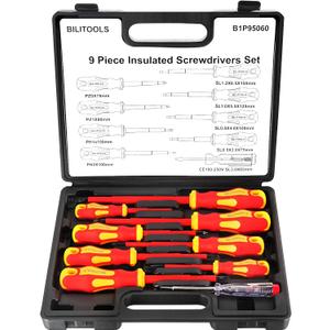 BILITOOLS Insulated Screwdriver Set, 9pcs 1000V Electrical Screwdriver Insulated VDE Tools for Electrician Magnetic Phillips Slotted Pozidriv Tips