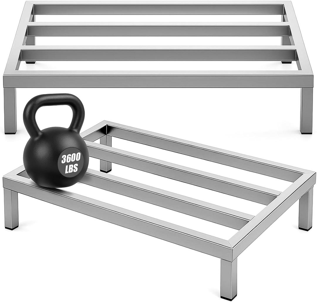 MorningRo 2 Pack Dunnage Rack 36" Long x 20" Wide, 7.9" Height Stainless Steel Shelf 3600+ Pound Capacity Commercial Food Floor Rack for Restaurants Kitchens Garages and Vehicles