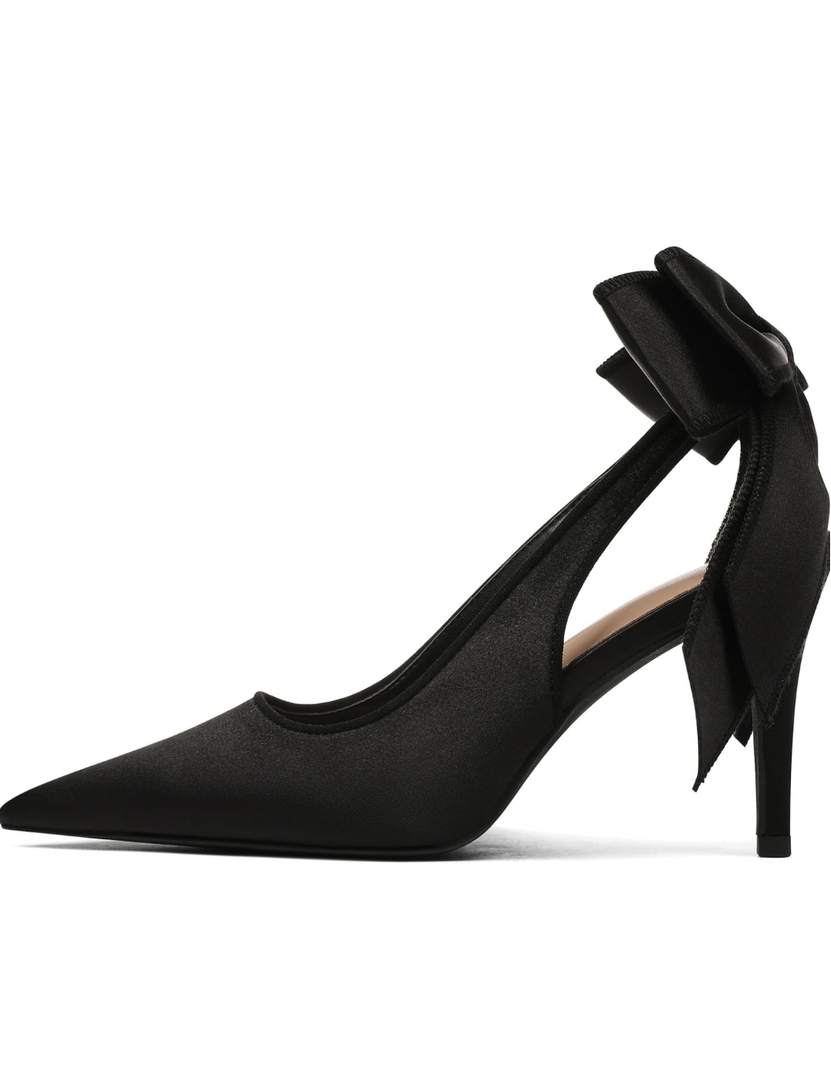 Mattiventon Slingback Heels for Women Pointed Closed Toe Stiletto Heels with Bow Tie Wedding Shoes for Bride Satin Prom Party Dress Pumps 7